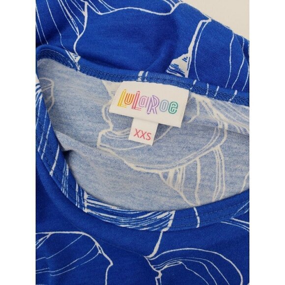 New with Tags LuLaRoe Irma Top XXS Blue White Hibiscus Floral Print TShirt - Picture 6 of 7